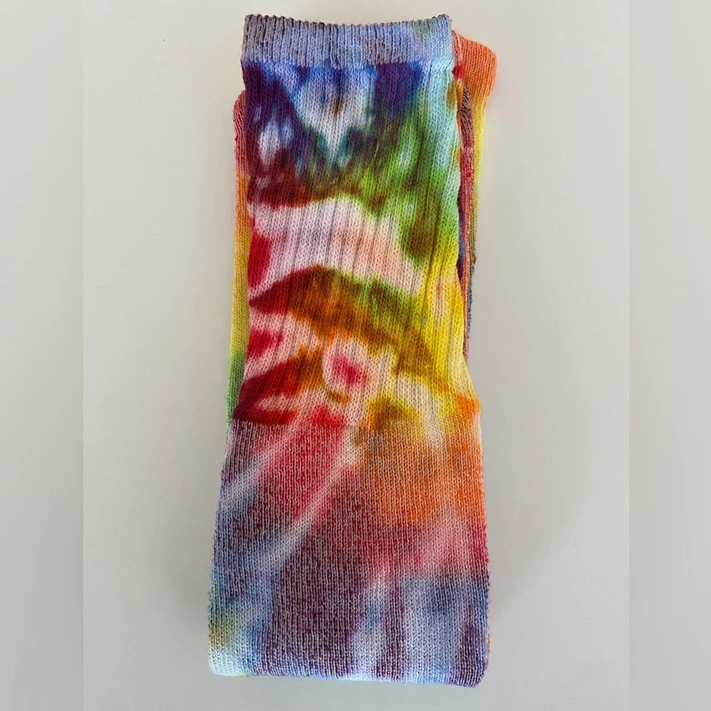 Tie Dye Socks Colorful Retro Boho Rainbow Cotton Blend Tube Handmade Sock Hippie